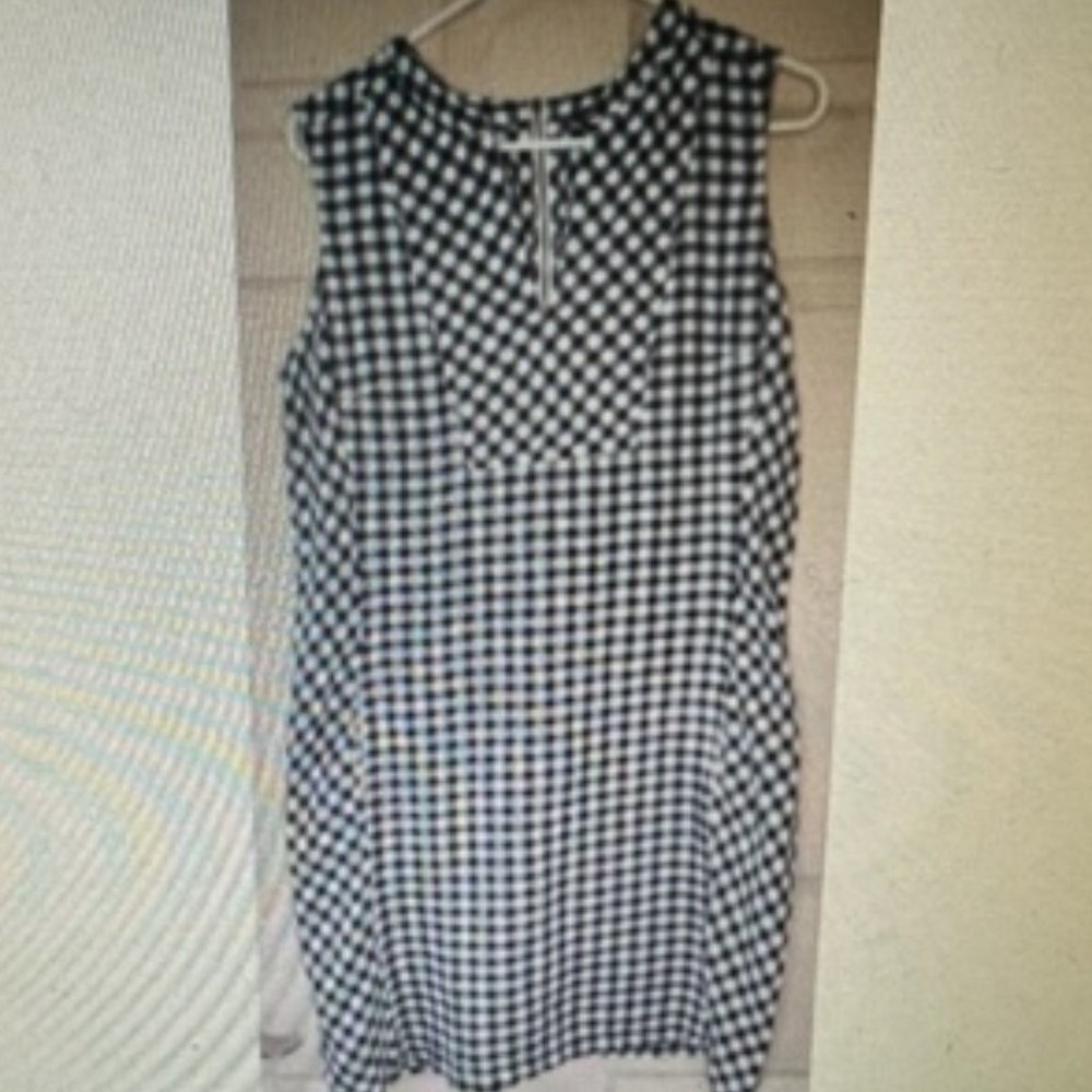 Tommy Bahama 100% Linen Navy/White Gingham Sleeveless Dress Pockets Women's XL